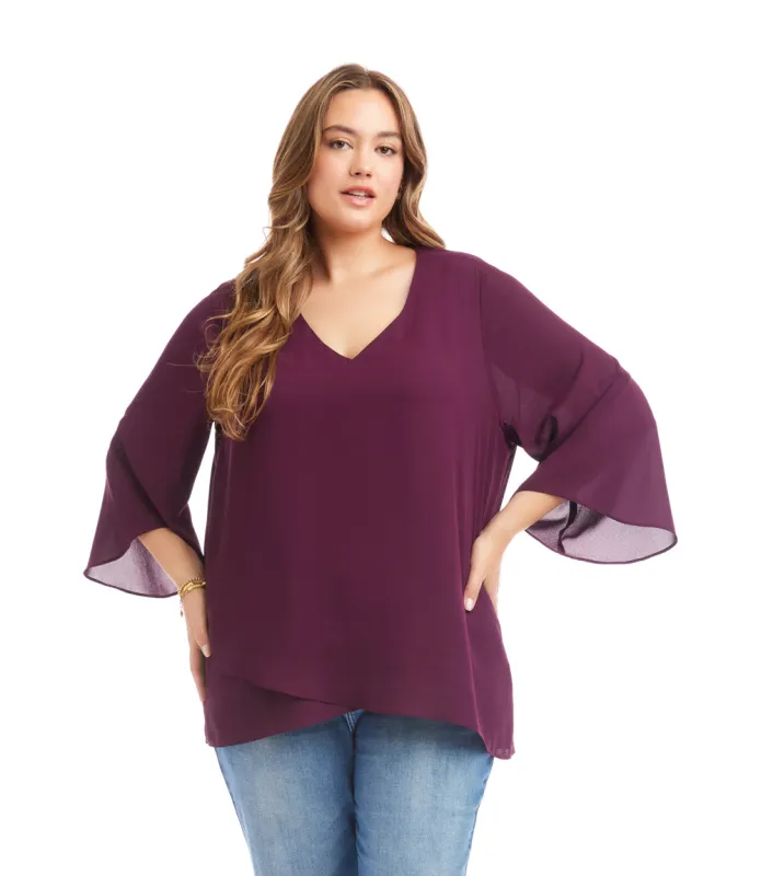 Plus Size Bracelet Sleeve Asymmetric Top sold by Karen Kane