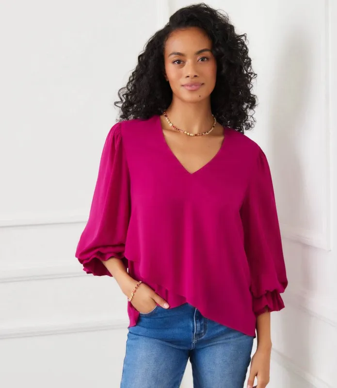 Petite Size Layered Sleeve Asymmetric Top made by Karen Kane