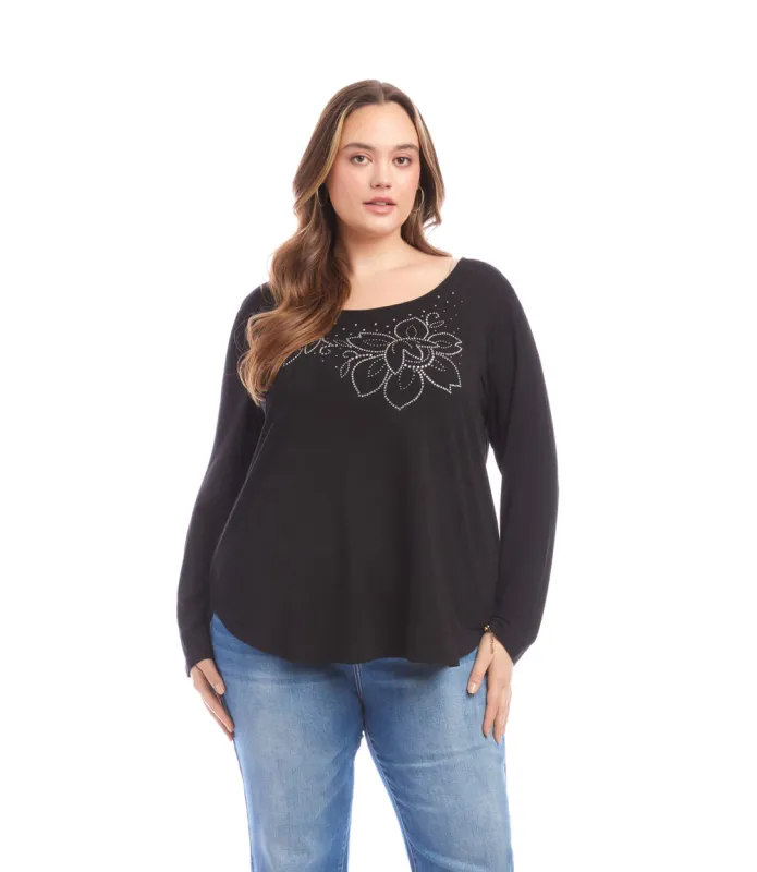Plus Size Long Sleeve Embellished Shirttail Top made by Karen Kane