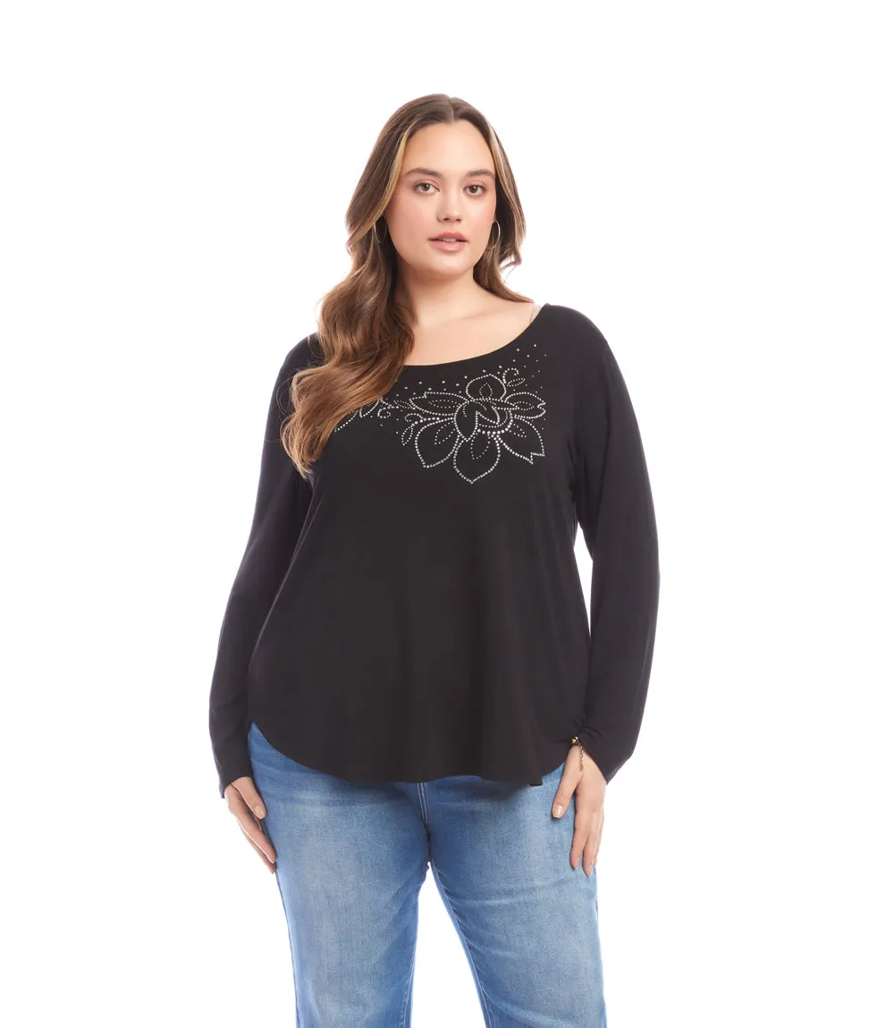 Plus Size Long Sleeve Embellished Shirttail Top sold by Karen Kane