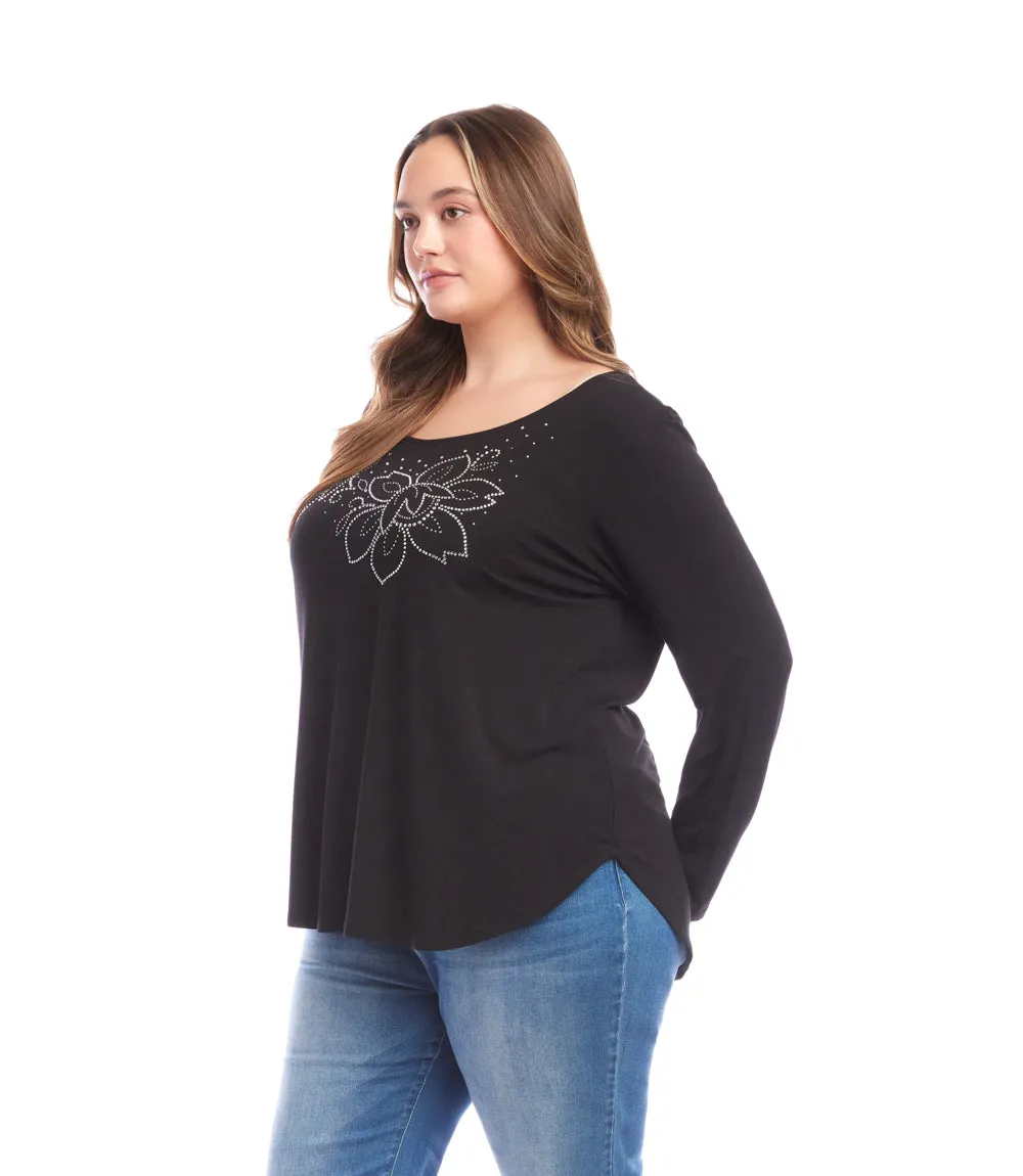 Plus Size Long Sleeve Embellished Shirttail Top sold by Karen Kane product image thumbnail 2