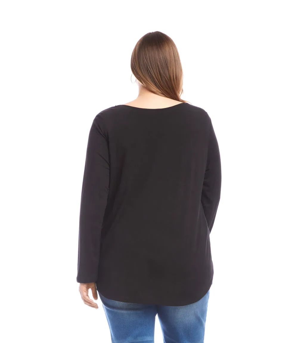 Plus Size Long Sleeve Embellished Shirttail Top sold by Karen Kane product image thumbnail 3