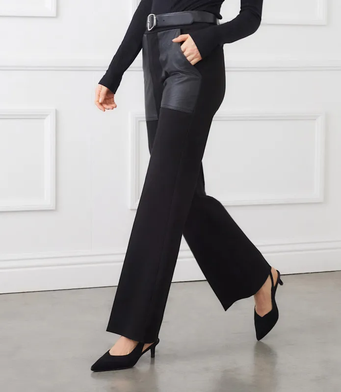 Contrast Faux Leather Pocket Wide-Leg Pants sold by Karen Kane