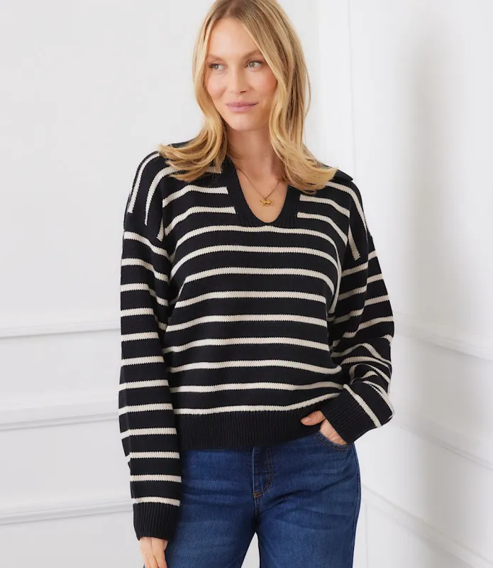 Stripe Polo Sweater sold by Karen Kane