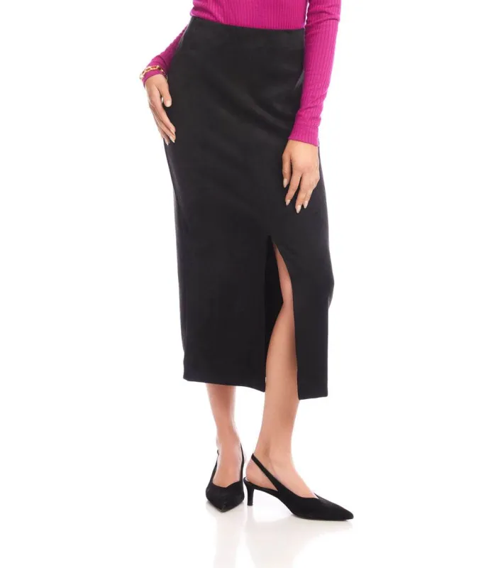 Faux Suede Front Slit Skirt made by Karen Kane