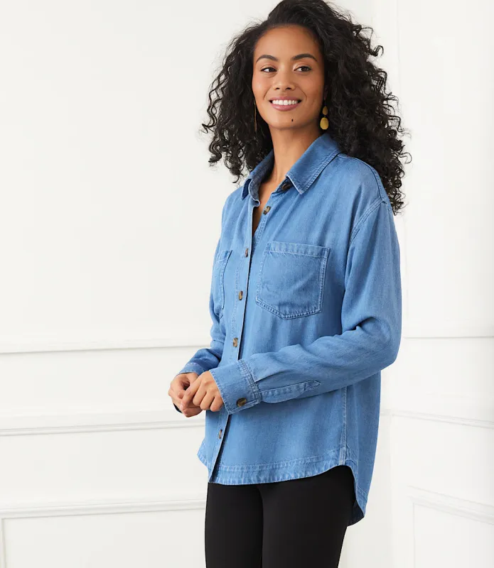Long Sleeve Soft Denim Shirt Jacket sold by Karen Kane