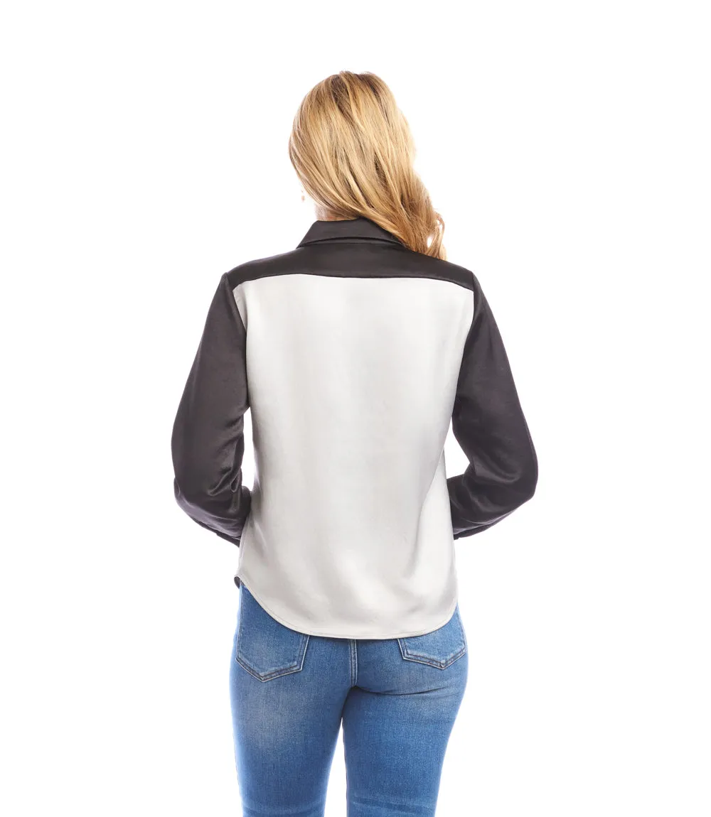Long Sleeve Satin Colorblock Shirt sold by Karen Kane product image thumbnail 4