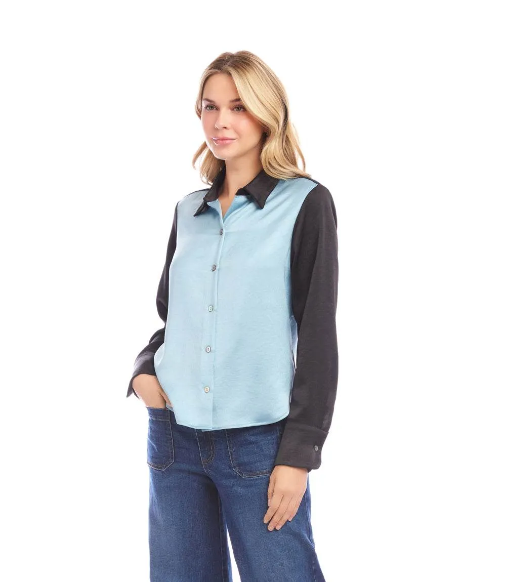 Long Sleeve Satin Colorblock Shirt sold by Karen Kane product image thumbnail 4