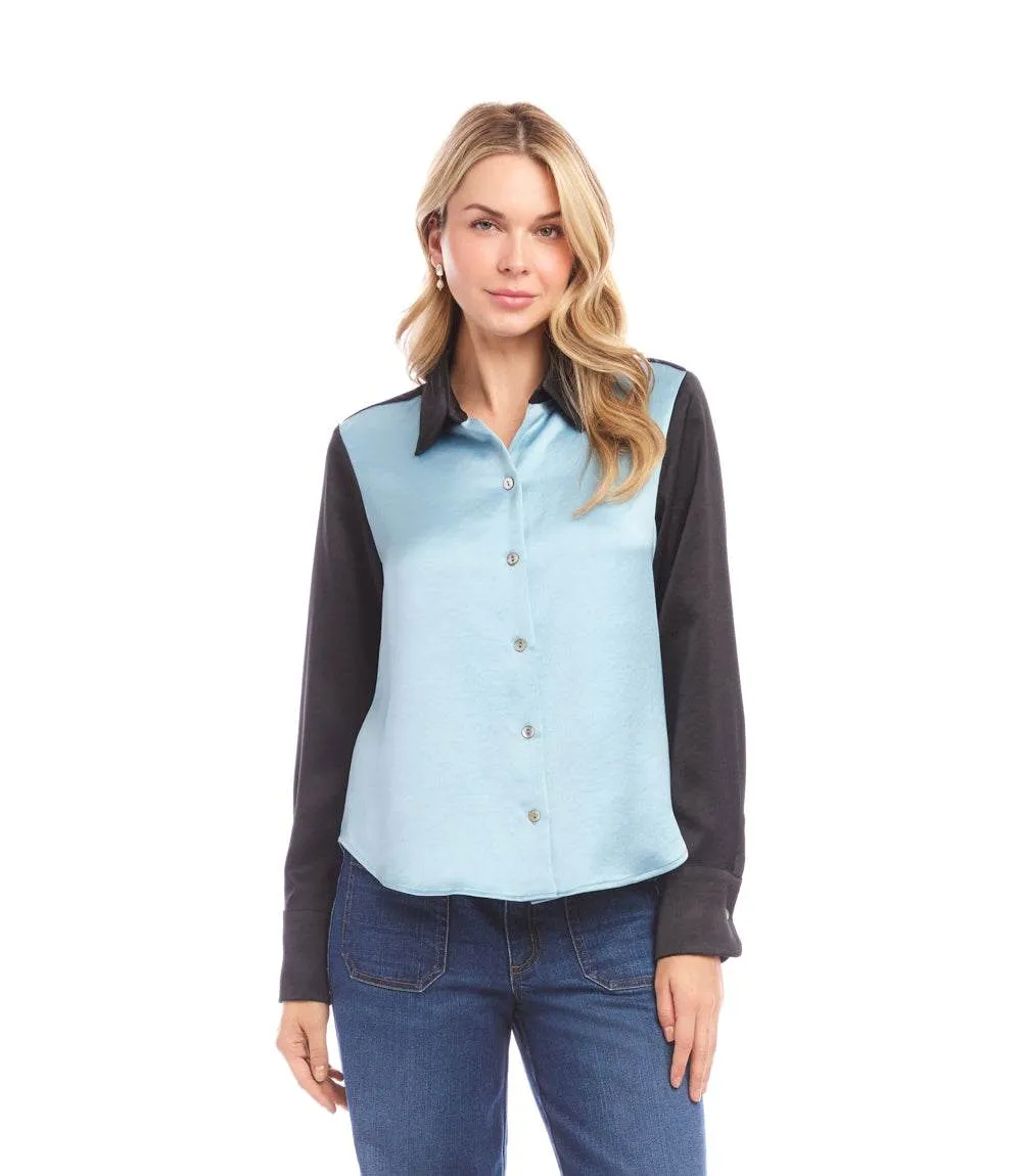 Long Sleeve Satin Colorblock Shirt sold by Karen Kane product image thumbnail 3