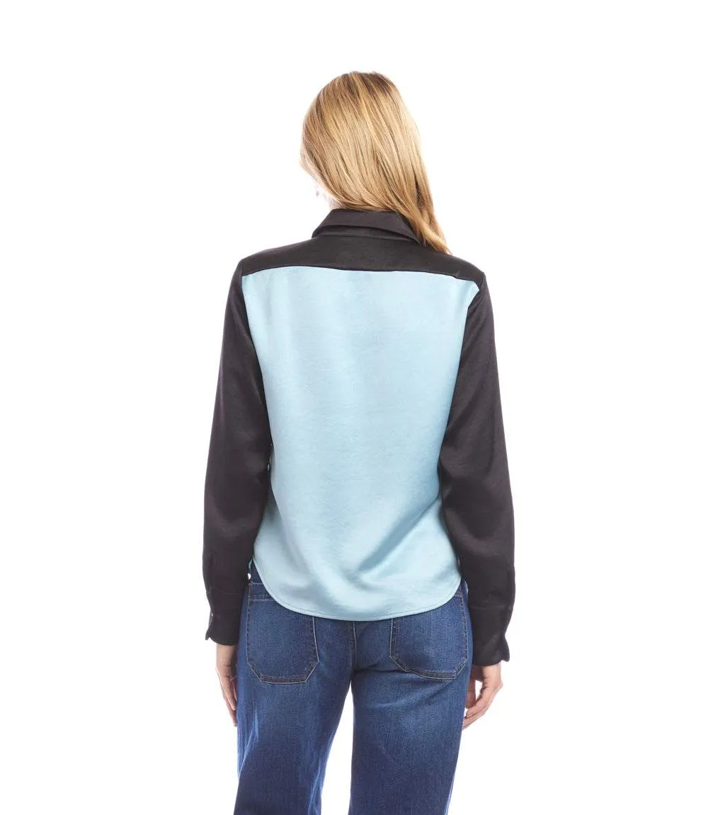 Long Sleeve Satin Colorblock Shirt sold by Karen Kane product image thumbnail 5