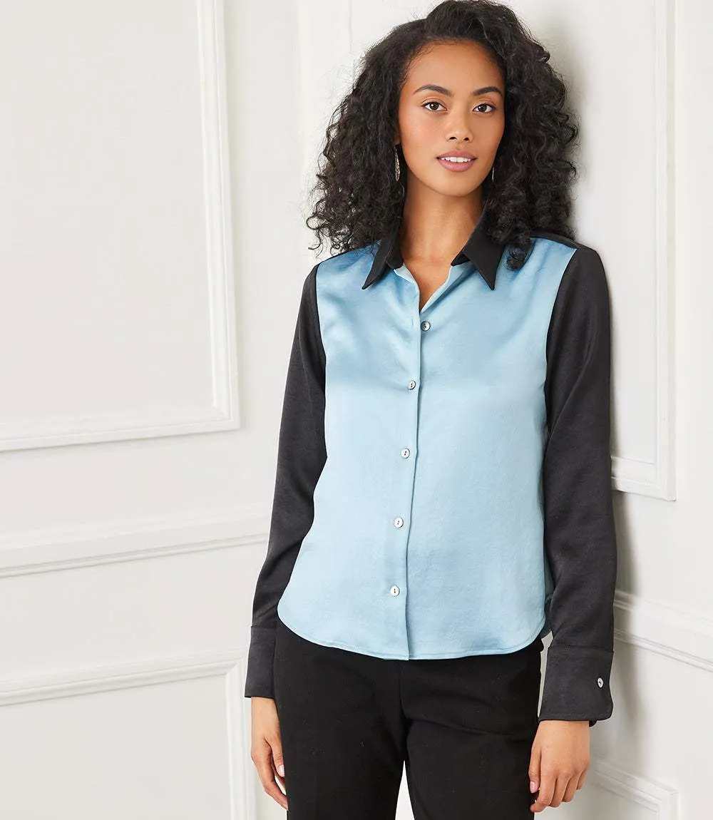 Long Sleeve Satin Colorblock Shirt sold by Karen Kane product image thumbnail 2