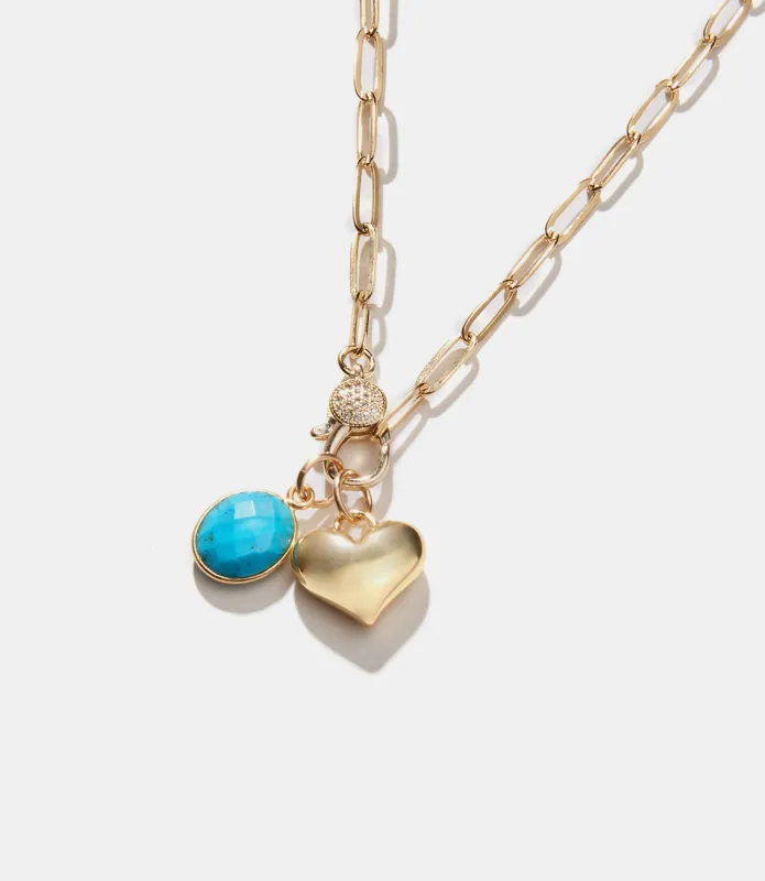 Turquoise Stone And Heart Charm Necklace sold by Karen Kane