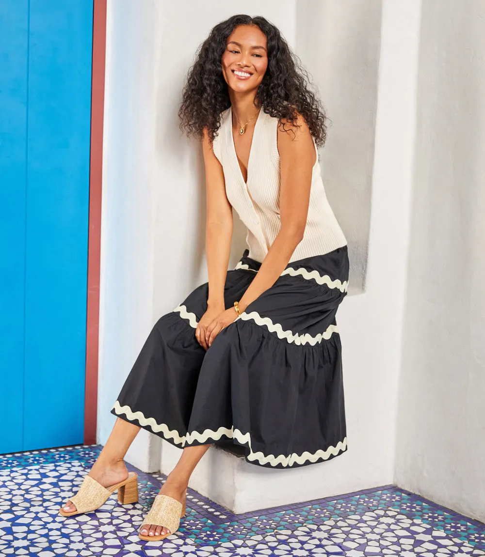 Ric-Rac Trim Tiered Midi Skirt sold by Karen Kane