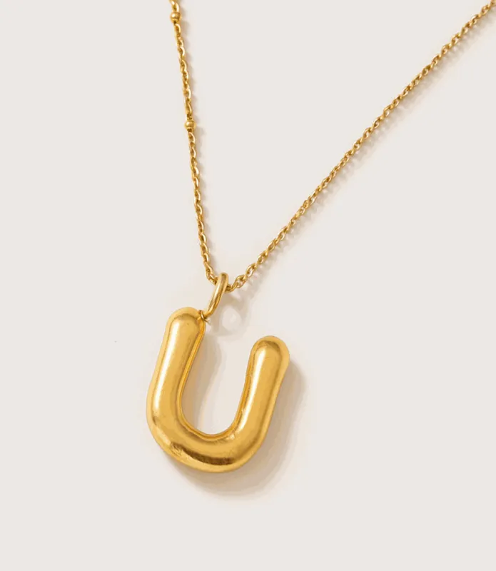 Gold Bubble Letter Charm Necklace made by Karen Kane