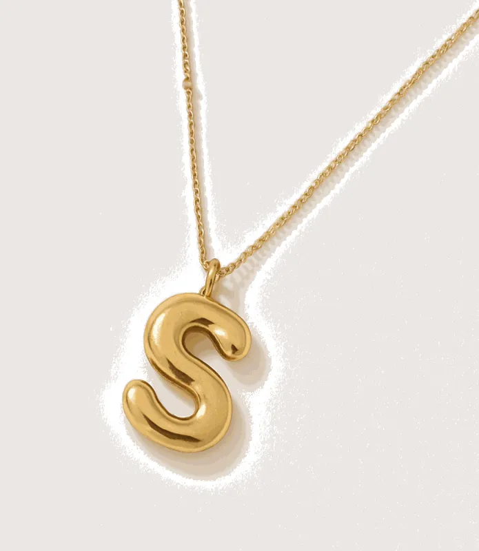 Gold Bubble Letter Charm Necklace made by Karen Kane