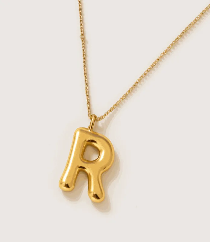Gold Bubble Letter Charm Necklace made by Karen Kane