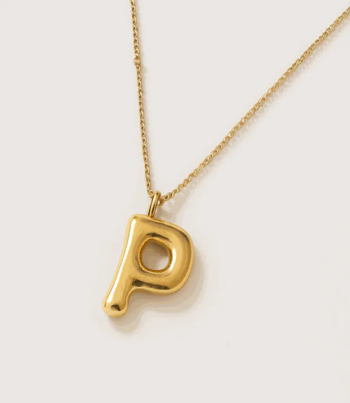 Gold Bubble Letter Charm Necklace made by Karen Kane