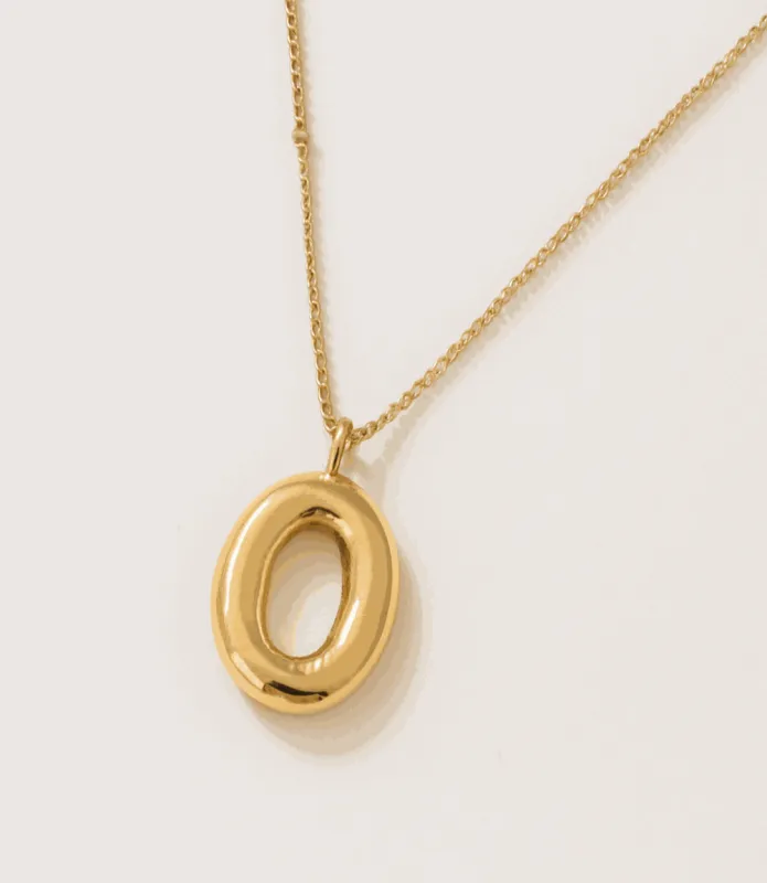 Gold Bubble Letter Charm Necklace made by Karen Kane