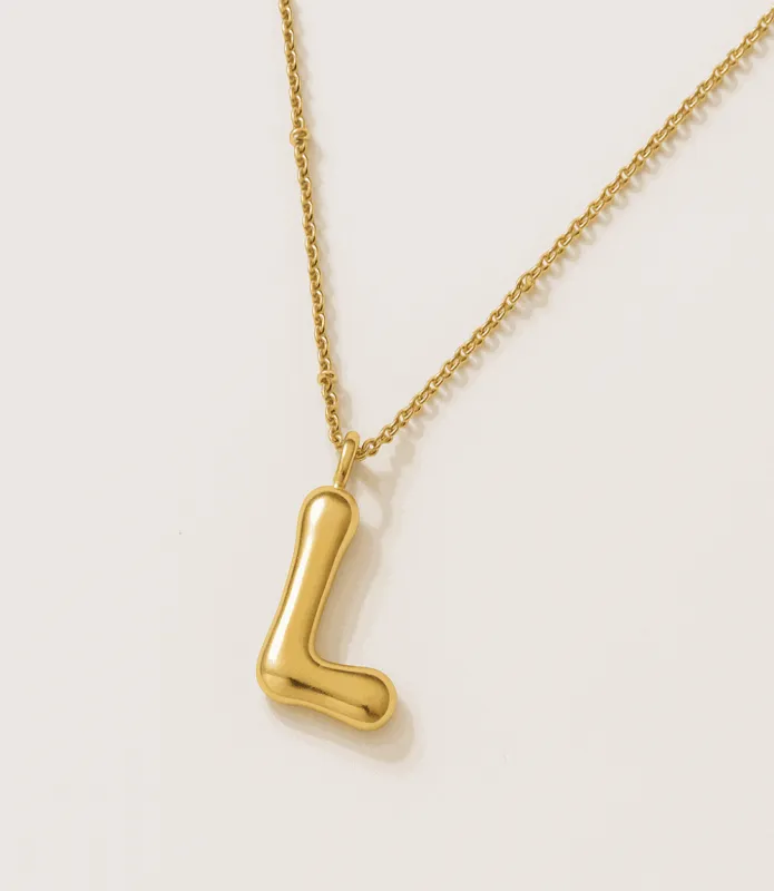 Gold Bubble Letter Charm Necklace made by Karen Kane