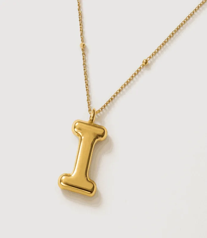 Gold Bubble Letter Charm Necklace made by Karen Kane