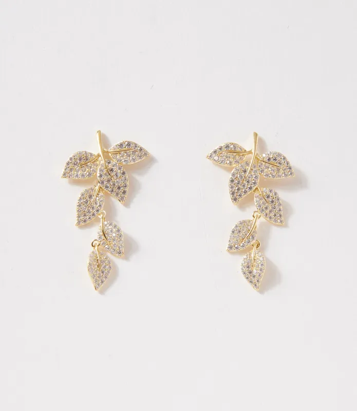 Pavé Leaf Drop Earrings sold by Karen Kane