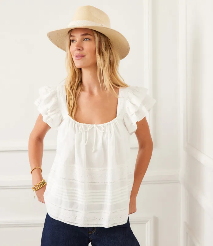 Embroidered Ruffle Sleeve Blouse made by Karen Kane