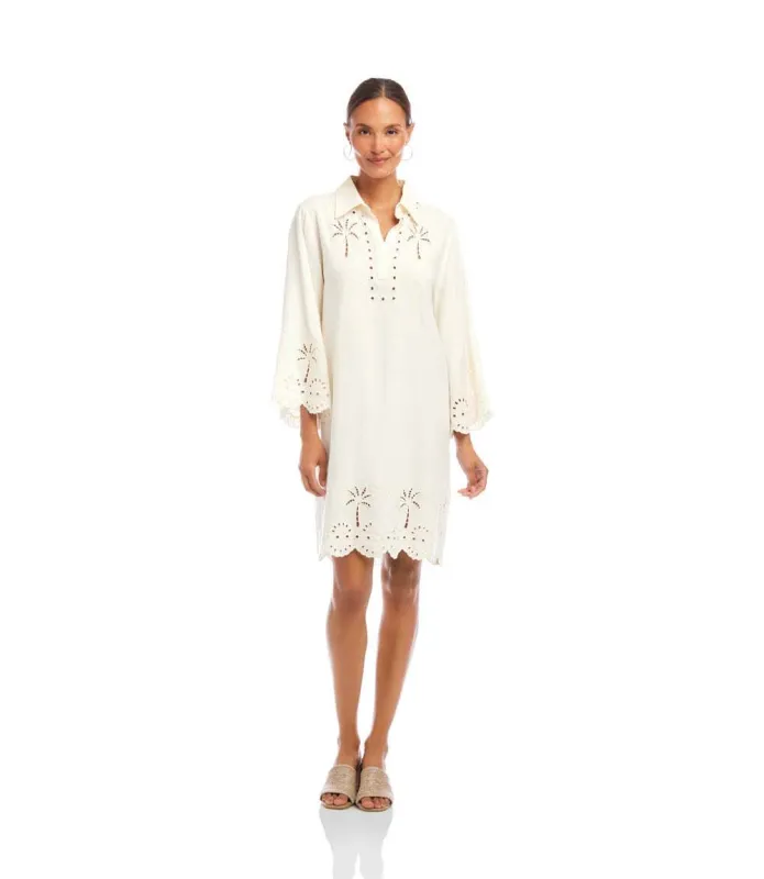 Flare Sleeve Cutout Embroidered Shirtdress sold by Karen Kane
