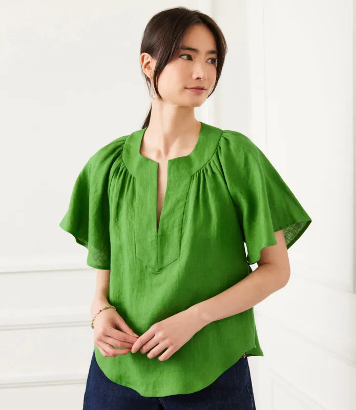 Linen Flutter Sleeve Top sold by Karen Kane