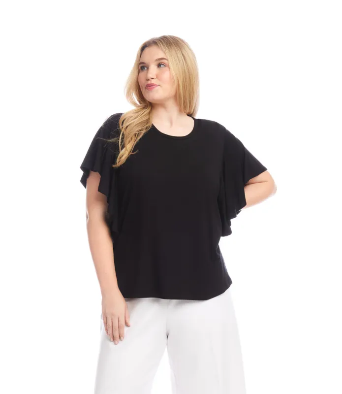 Plus Size Flutter Sleeve Crew Neck Top sold by Karen Kane