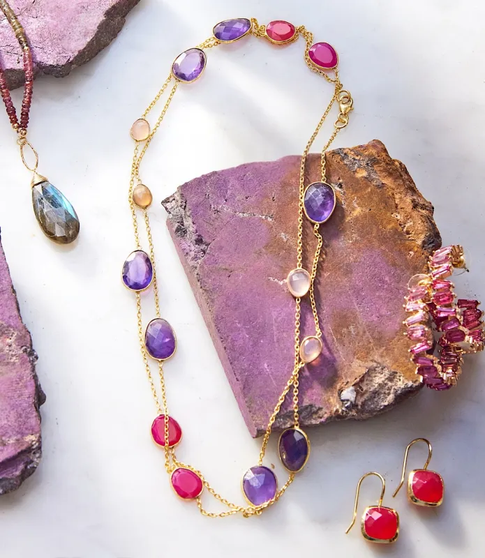 Long Gemstone Station Necklace sold by Karen Kane
