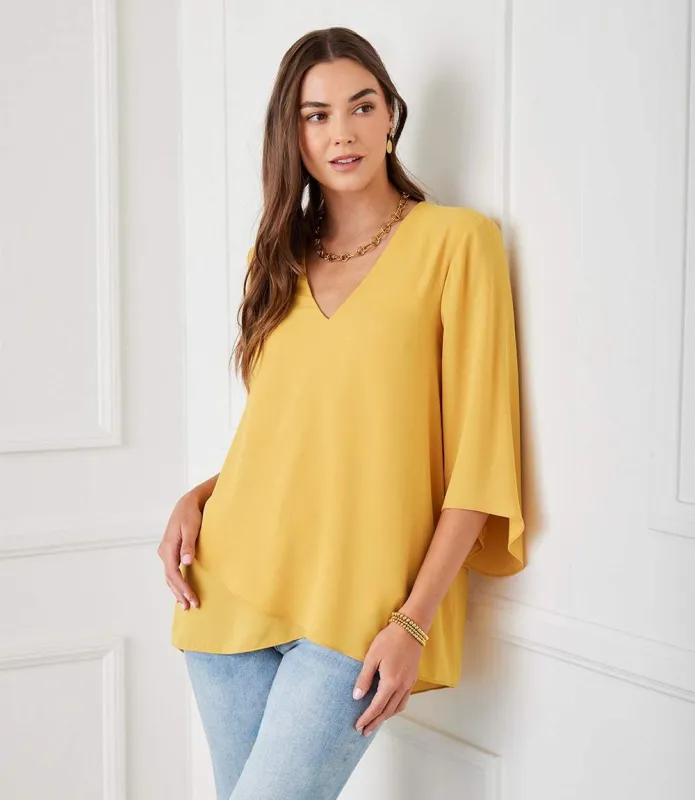 Petite Size Bracelet Sleeve Asymmetric Top sold by Karen Kane
