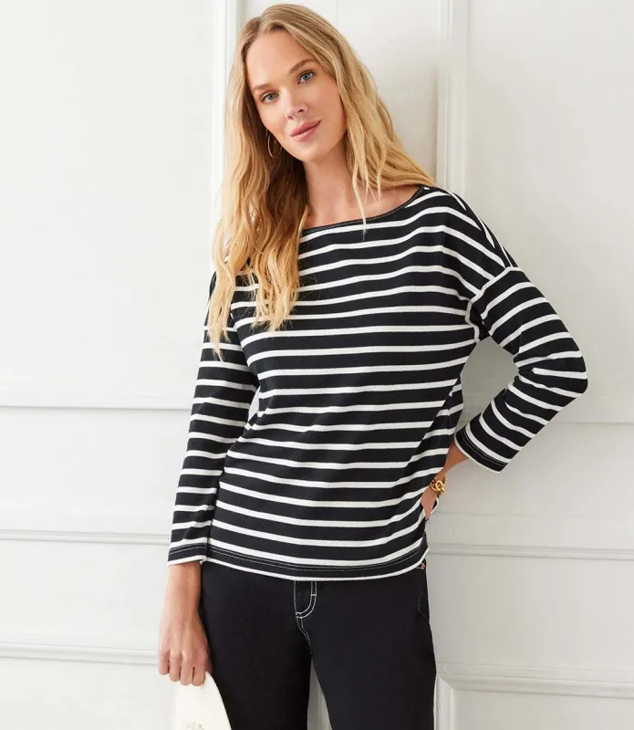 Stripe 3/4 Sleeve Boatneck Top sold by Karen Kane