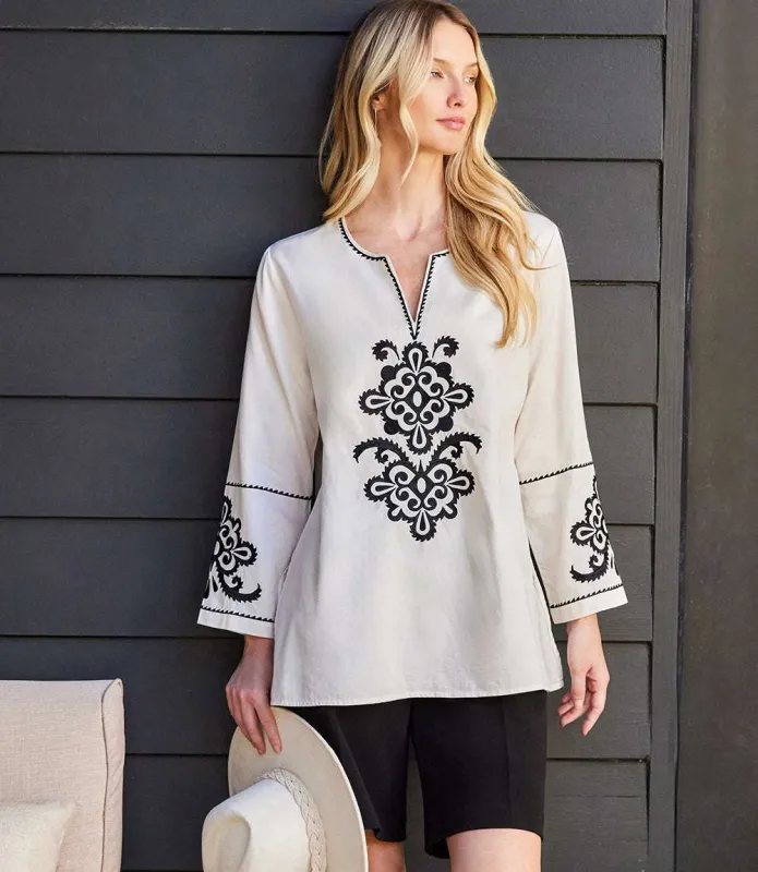 3/4 Sleeve Embroidered Tunic sold by Karen Kane