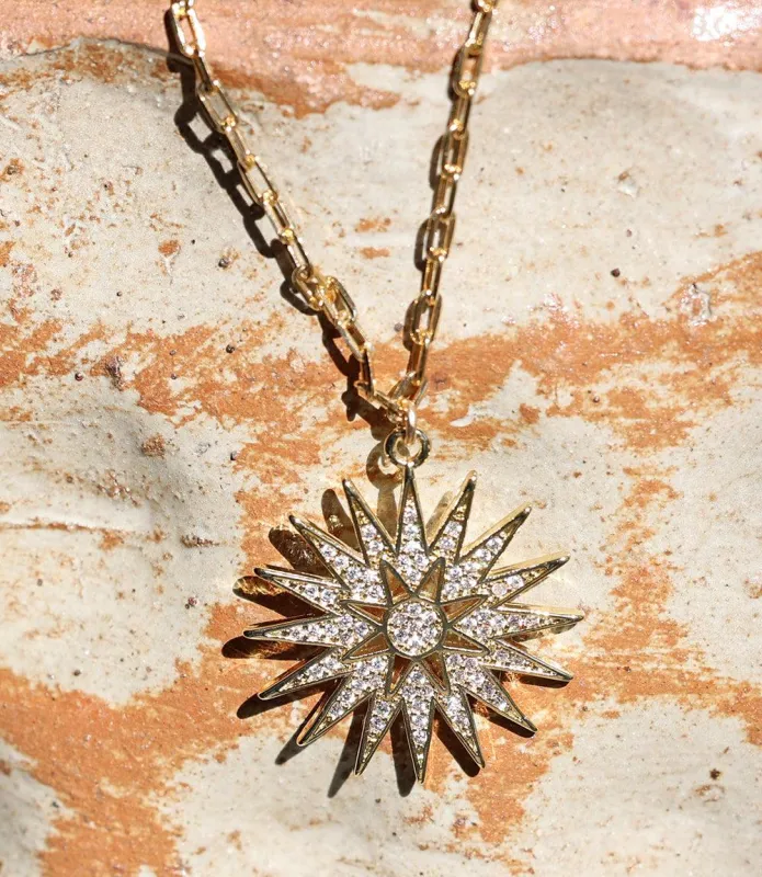 Pavé Crystal Sunburst Necklace sold by Karen Kane