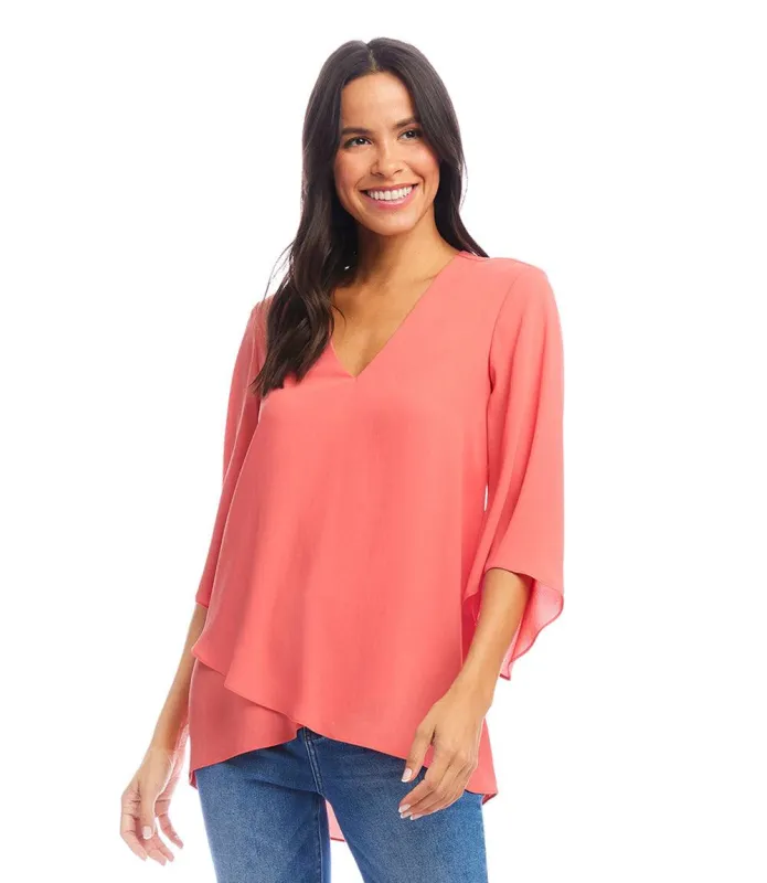 Petite Size Bracelet Sleeve Asymmetric Top sold by Karen Kane