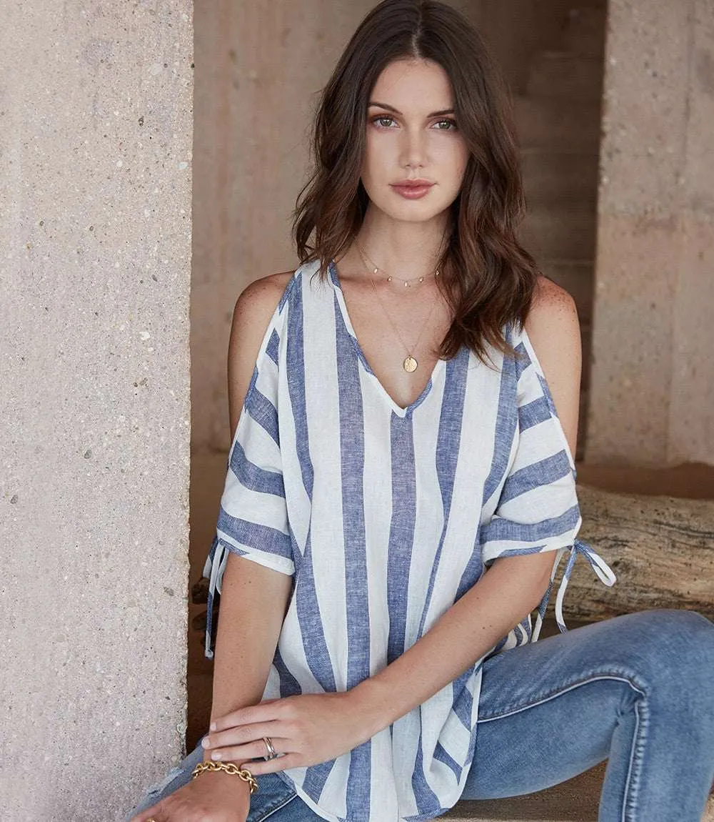 Cold Shoulder Tie Sleeve Top sold by Karen Kane
