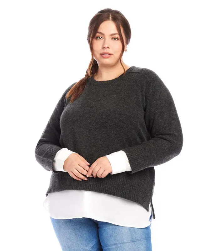 Plus Size Layered Crewneck Sweater sold by Karen Kane