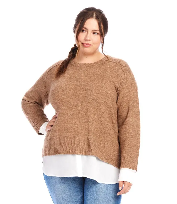 Plus Size Layered Crewneck Sweater sold by Karen Kane