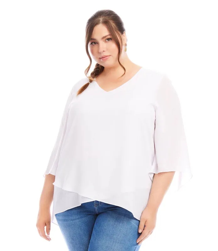 Plus Size Bracelet Sleeve Asymmetric Top made by Karen Kane