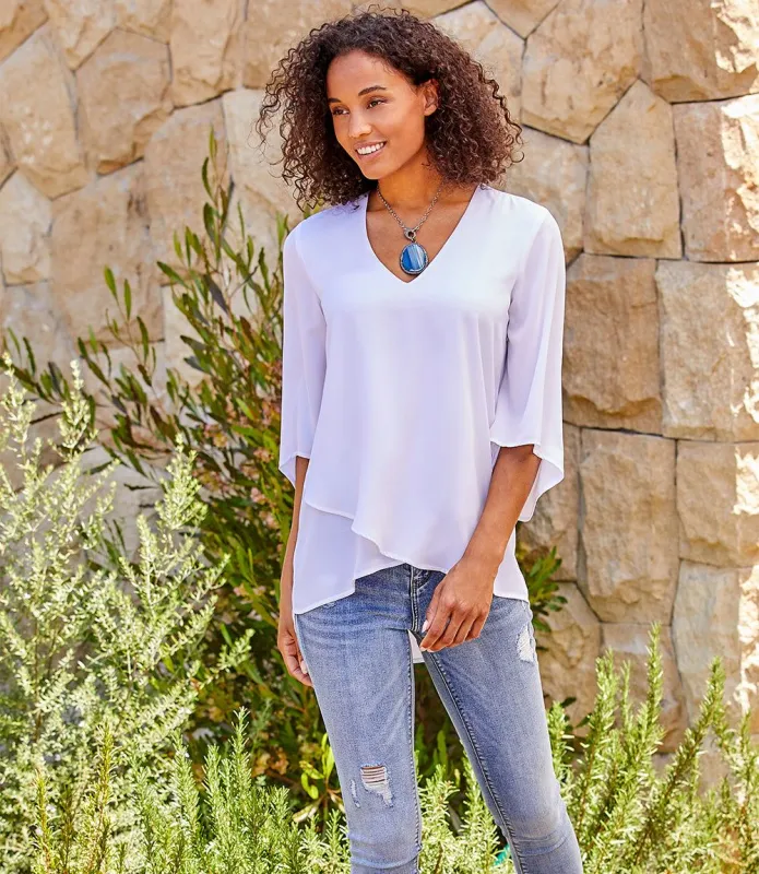 Petite Size Bracelet Sleeve Asymmetric Top sold by Karen Kane