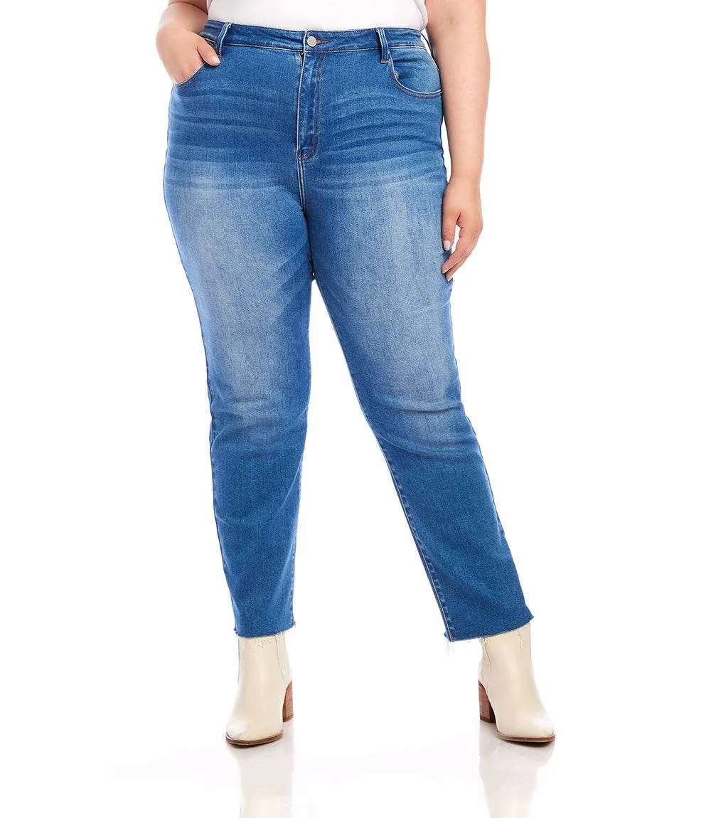Plus Size Raw Hem Straight Jeans sold by Karen Kane