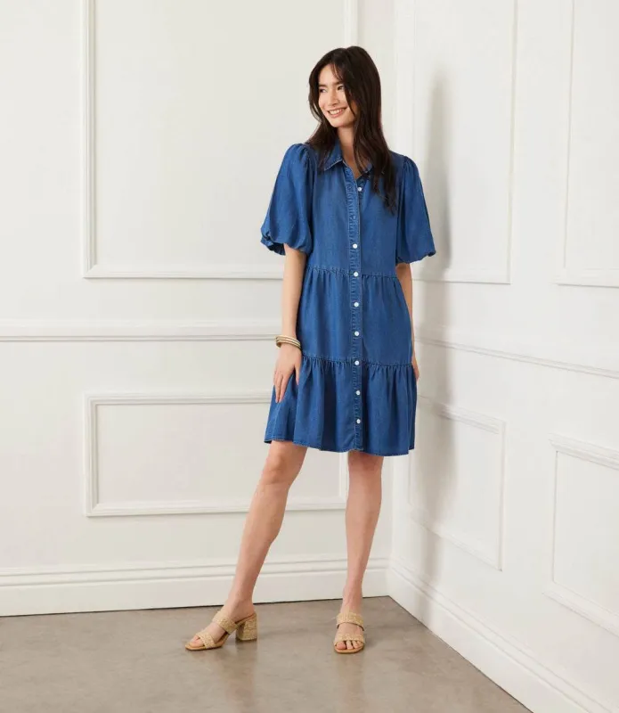 Petite Size Puff Sleeve Tiered Shirtdress sold by Karen Kane