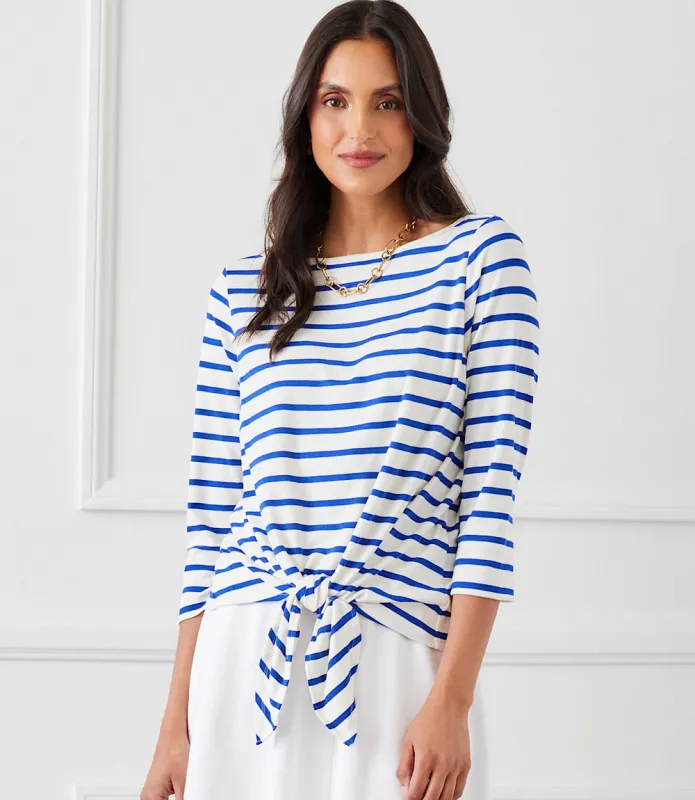 Petite Size Stripe Boatneck Tie-Front Top sold by Karen Kane