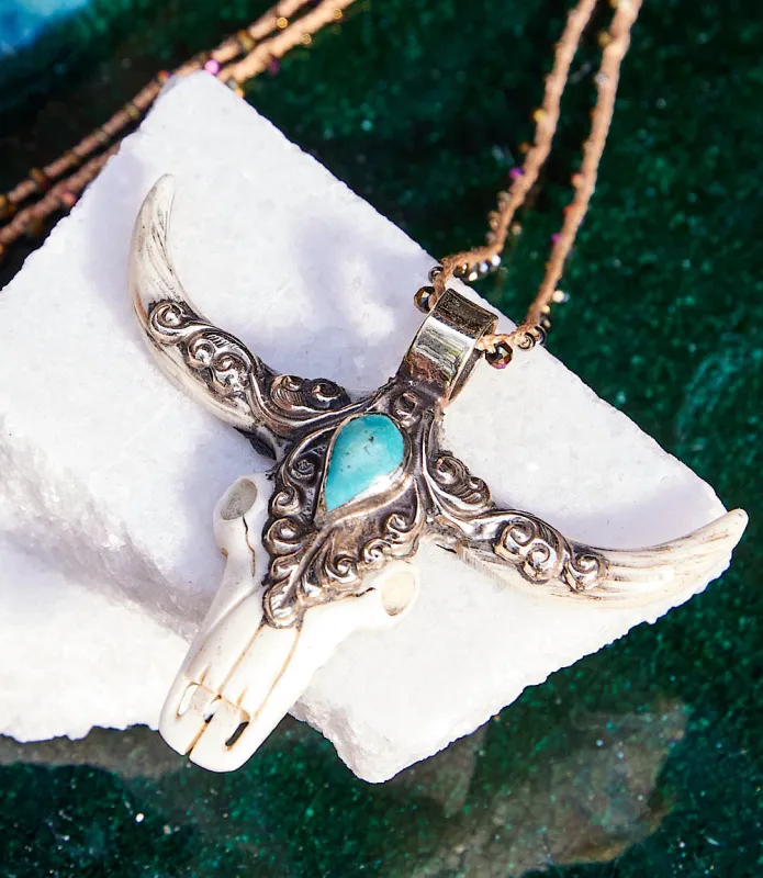 Sterling Silver Longhorn Carved Bone Necklace sold by Karen Kane