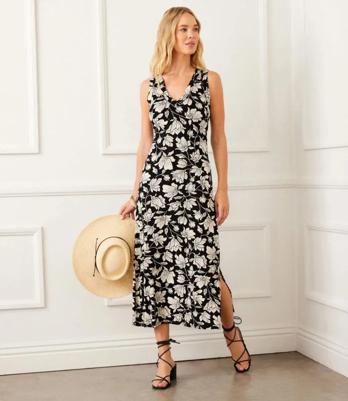 Petite Size Sleeveless V-Neck Midi Dress made by Karen Kane