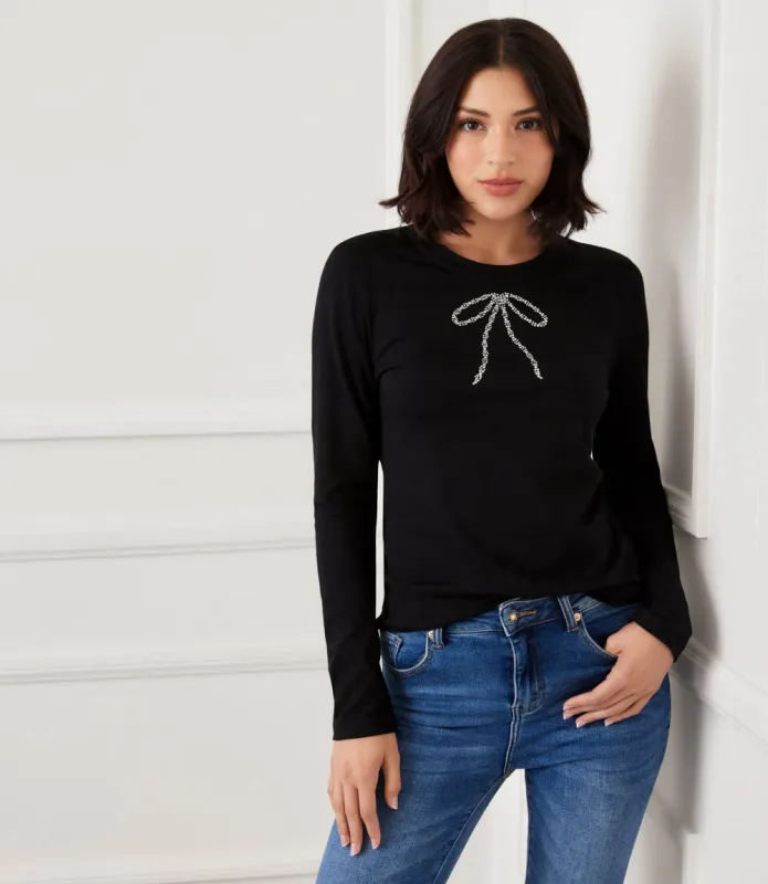 Long Sleeve Embellished Bow Top sold by Karen Kane