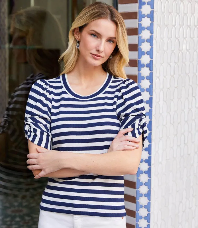 Stripe Twist-Sleeve Top made by Karen Kane