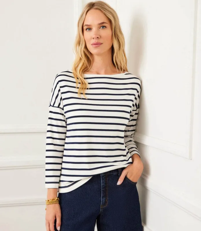 Stripe 3/4 Sleeve Boatneck Top made by Karen Kane