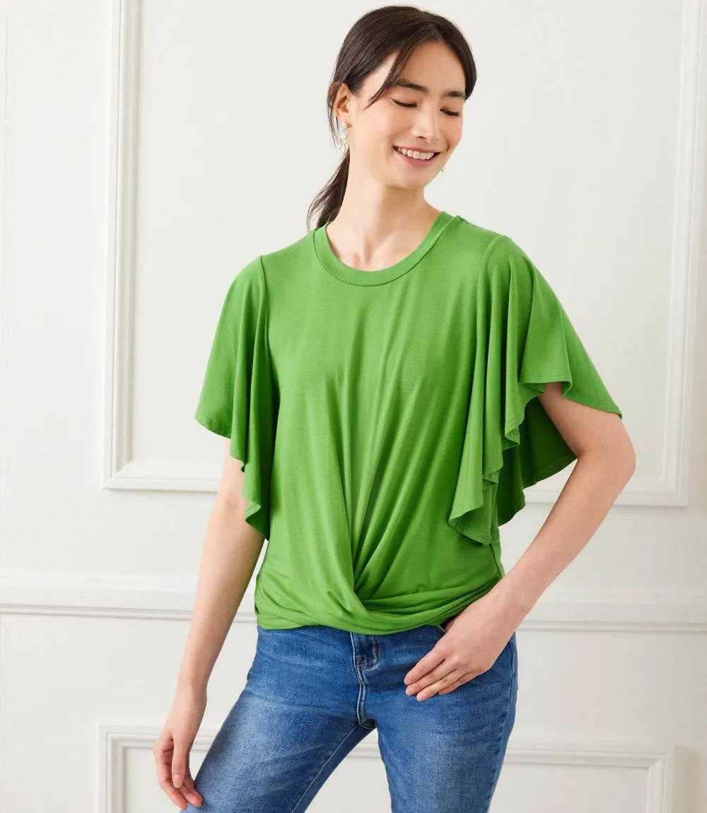 Petite Size Flutter Sleeve Drape Front Top sold by Karen Kane