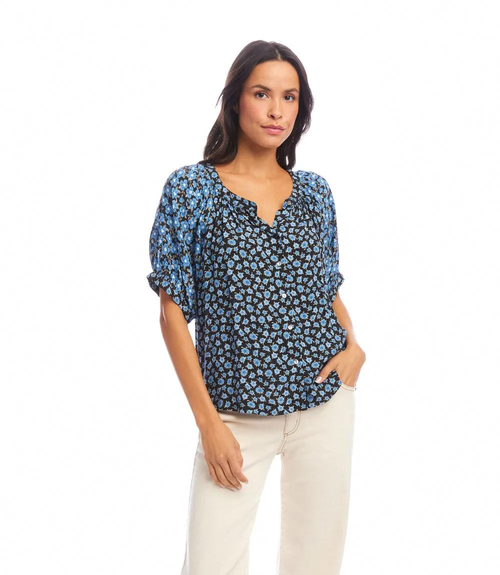 Contrast Short Sleeve Peasant Top sold by Karen Kane